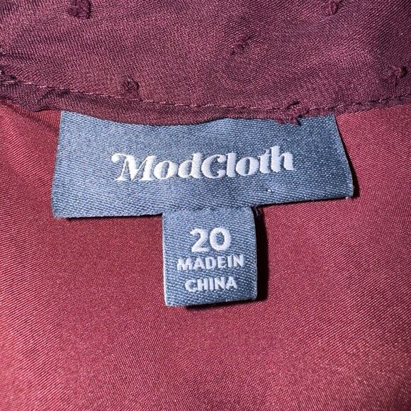 MODCLOTH Burgundy Fit Flare Dress Apogee of Elegance Swiss Dot Chiffon Women 20 - Picture 9 of 11